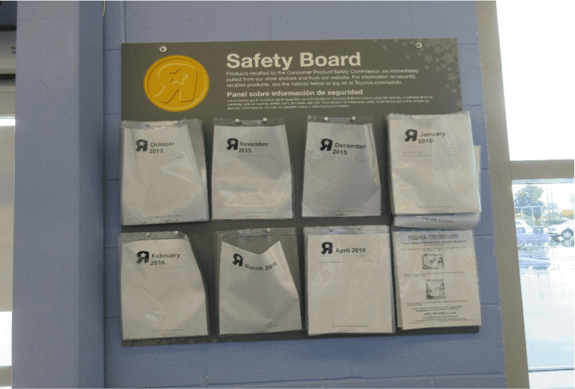 Safety bulletin board at a big box store